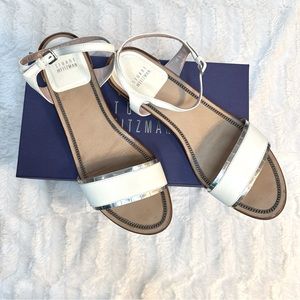Stuart Weitzman White Leather Ankle Strap Sandals